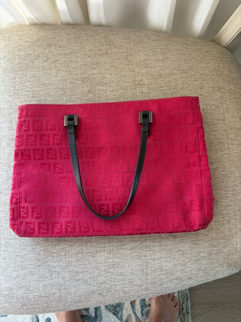 Fendi Hot Pink FF Jacquard Tote with Brown leather  Handles